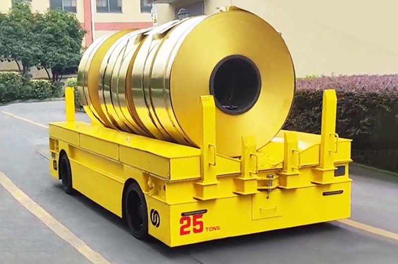 HENSEN Heavy-Duty Trackless Flatcars Transporting Steel Rolls