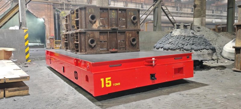 HENSEN rail-less heavy transport vehicles are deployed in metallurgical foundries to handle heavy workpiece transfers