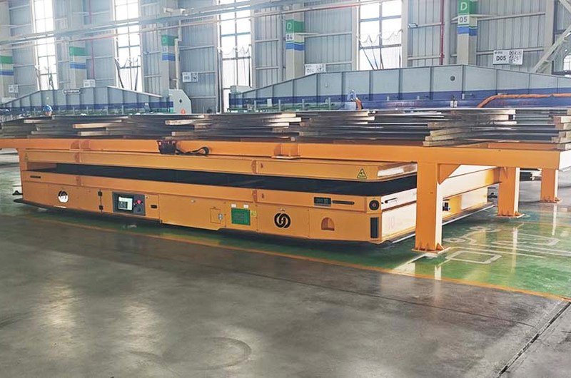HENSEN 10-ton under-ride lifting AGVs for steel plate rack transfer