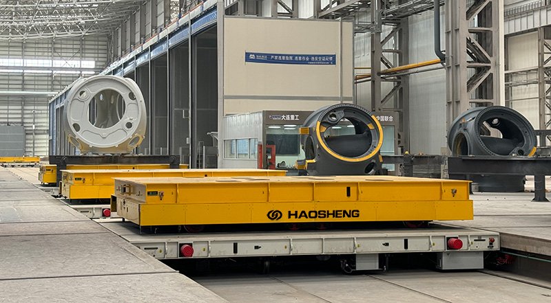 HENSEN 155-ton mother-cart RGV system with lifting sub-carts for wind power hub coating